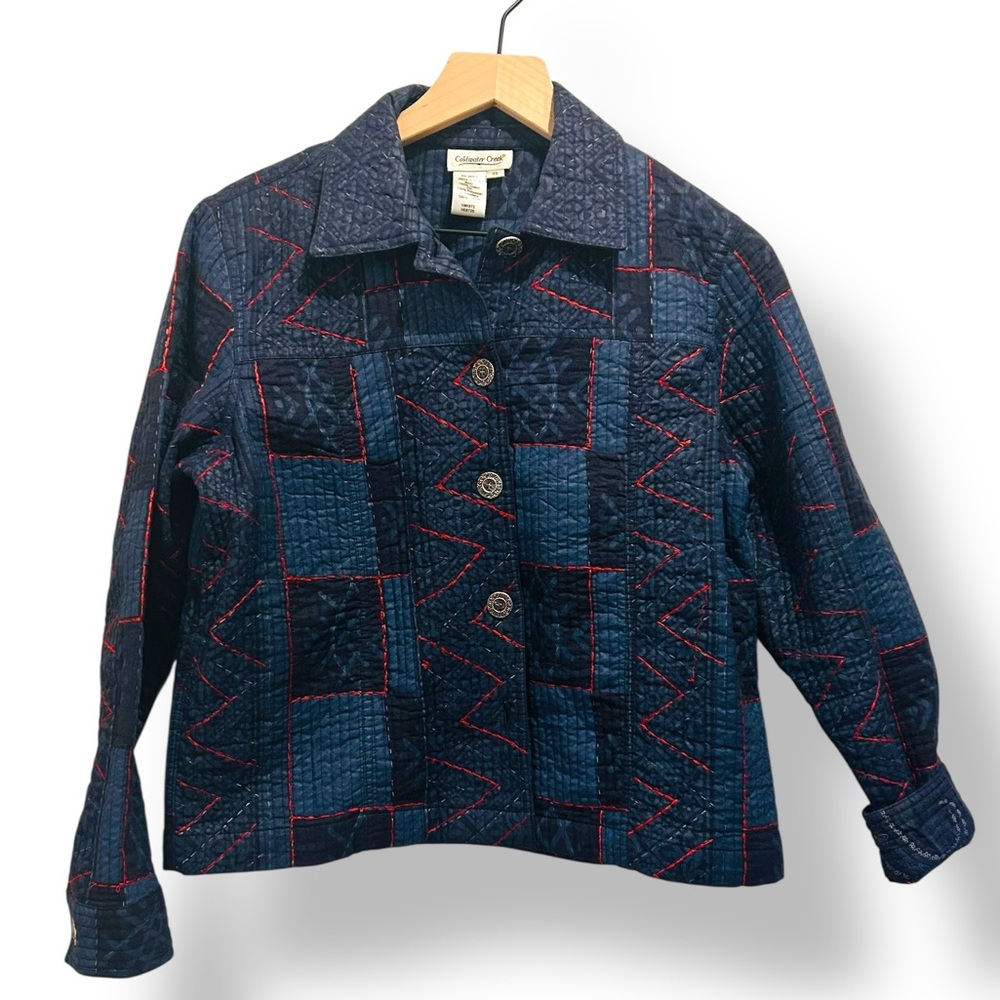 Coldwater‎ Creek Quilted Embroidered Jacket Blue Red Petite Small Boho Folk